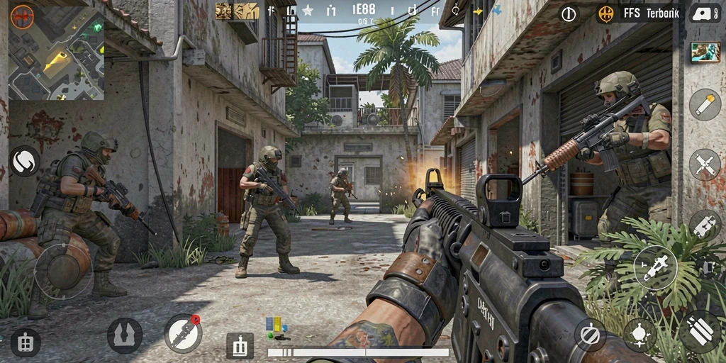 Gameplay E88 yang mendebarkan dengan adegan menembak intens.