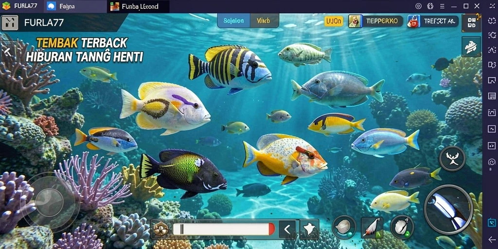 Tampilan gameplay FURLA77 yang menarik saat menembak ikan di lautan.