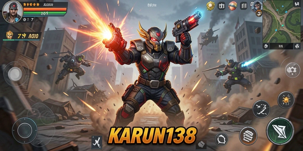 Tangkapan layar permainan <strong>KARUN138</strong> menampilkan aksi karakter yang mendebarkan.