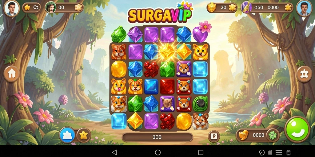 Gambaran gameplay seru dalam SURGAVIP dengan tantangan Match-3.
