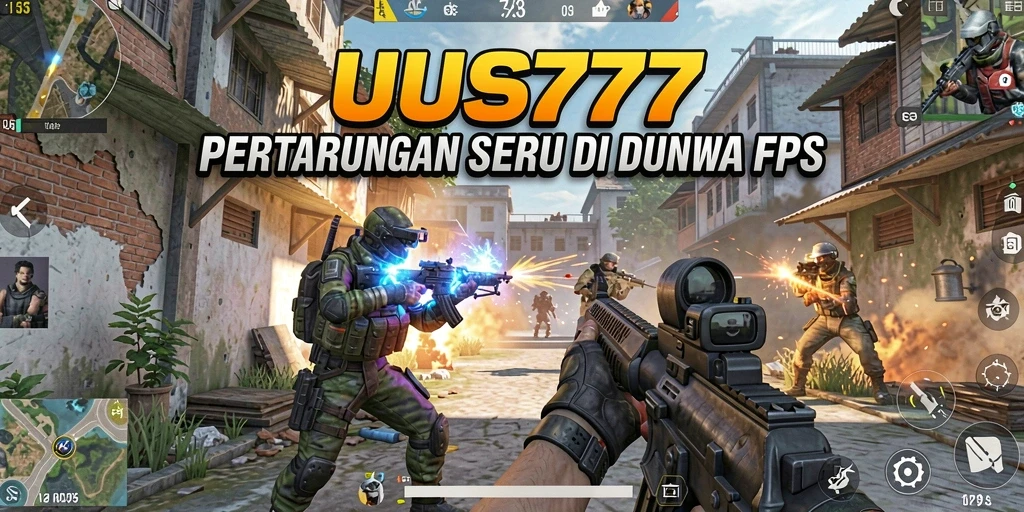 Screenshot utama menunjukkan aksi seru dalam game UUS777 dengan gameplay FPS yang mendebarkan.