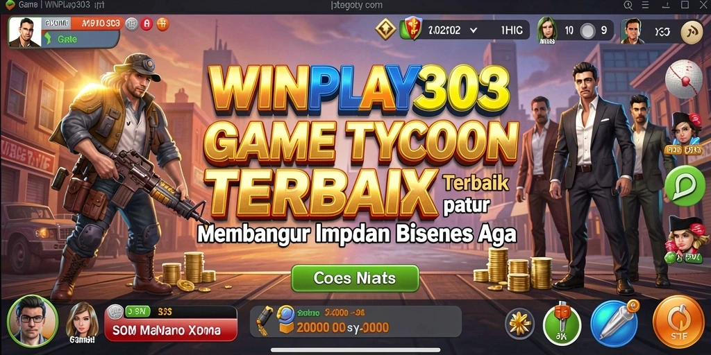 Screenshot gameplay <strong>WINPLAY303</strong> menampilkan pengelolaan bisnis yang dinamis dan interaksi sosial.