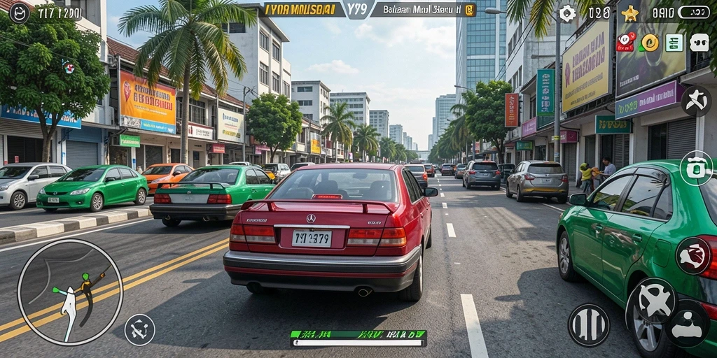 Tampilan menarik gameplay balapan mobil di Y89.